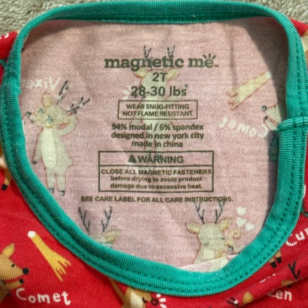 Magnetic Me Reindeer Christmas Pajamas Toddler 2T Red Modal Long Sleeve Set